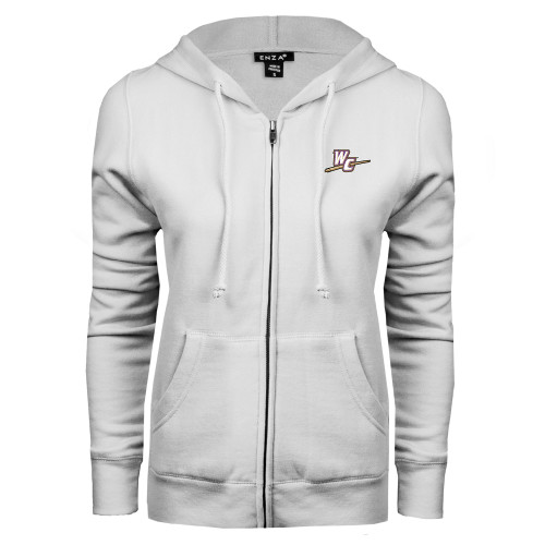  ENZA Womens White Fleece Full Zip Hoodie - WC with Pen