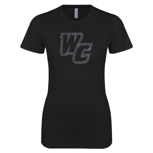  Next Level Womens Black Boyfriend Tee - Primary Mark Graphite Soft Glitter