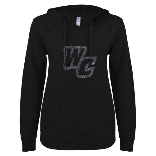 Whittier ENZA Womens Black V Notch Raw Edge Fleece Hoodie