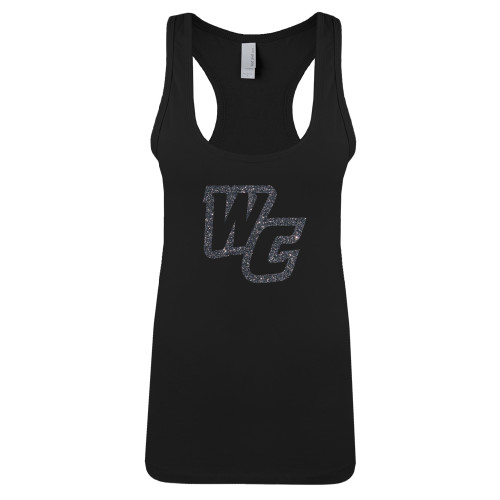  Next Level Womens Black Racerback Tank  - Primary Mark Graphite Soft Glitter
