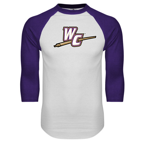  White/Purple Raglan Baseball T Shirt - WC with Pen