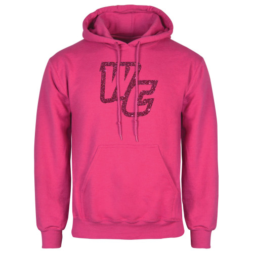  Womens Fuchsia Fleece Hoodie - Primary Mark Hot Pink Glitter