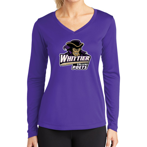 Womens Purple Performance Long Sleeve V Neck Shirt - Primary Mark