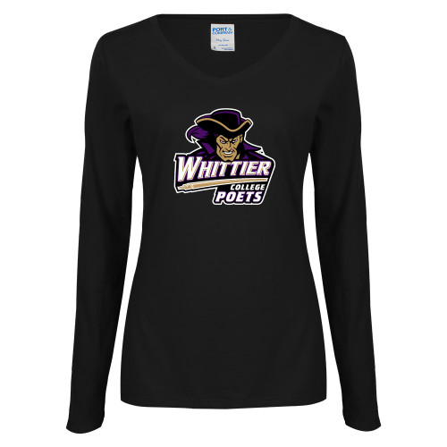  Womens Black Long Sleeve V Neck Tee  - Primary Mark