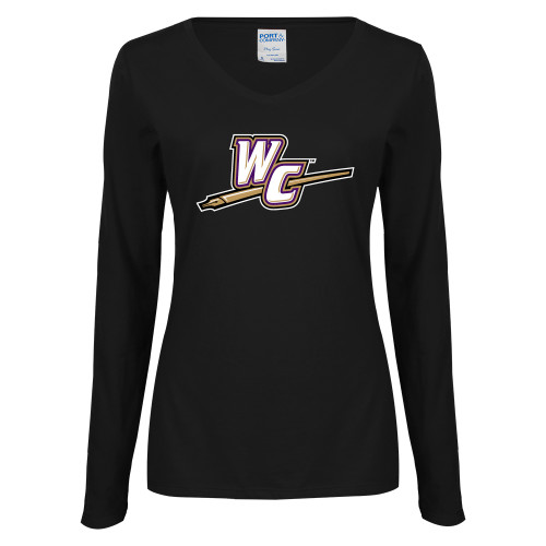  Womens Black Long Sleeve V Neck Tee  - WC with Pen
