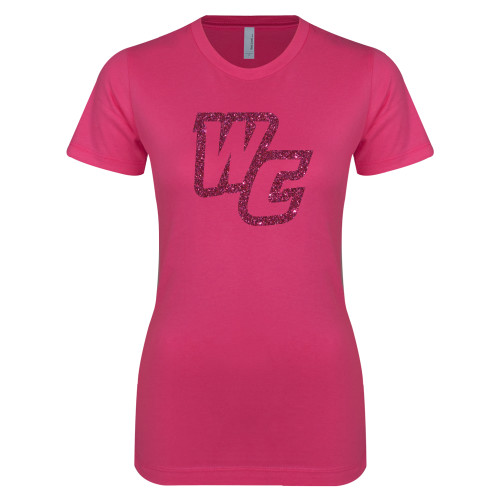  Next Level Womens Fuchsia Boyfriend Tee - Primary Mark Hot Pink Glitter