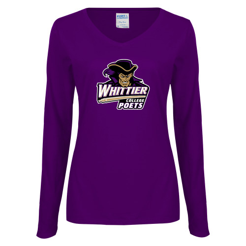  Womens Purple Long Sleeve V Neck Tee  - Primary Mark