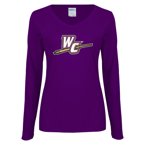  Womens Purple Long Sleeve V Neck Tee  - WC with Pen