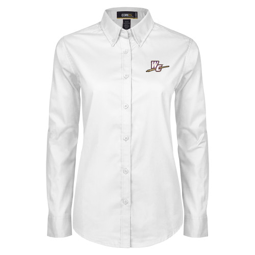  Womens White Twill Button Down Long Sleeve - WC with Pen