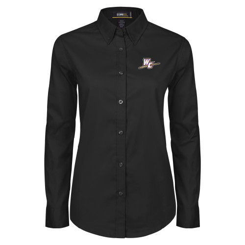  Womens Black Twill Button Down Long Sleeve  - WC with Pen
