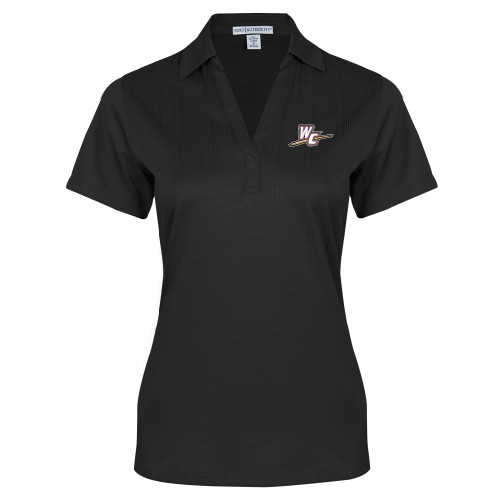  Womens Black Performance Fine Jacquard Polo - WC with Pen