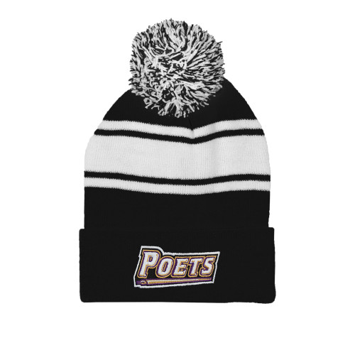  Black/White Two Tone Knit Pom Beanie w/Cuff - Poets