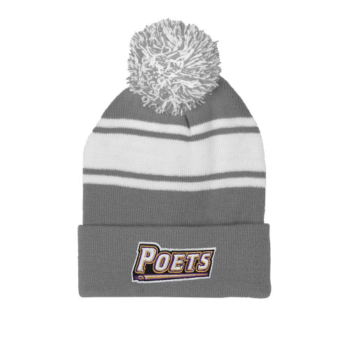  Grey/White Two Tone Knit Pom Beanie w/Cuff - Poets