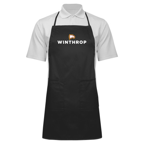  Full Length Black Apron - Athletic Wordmark Stacked
