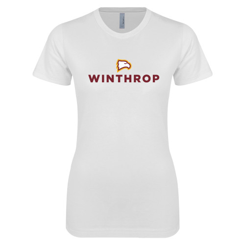  Next Level Womens White Boyfriend Tee - Athletic Wordmark Stacked