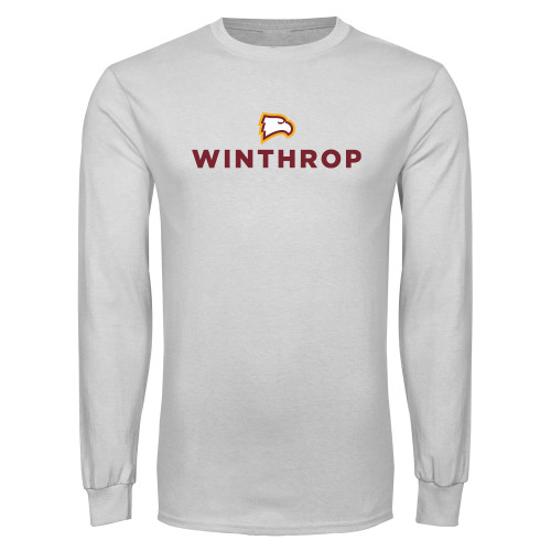  White Long Sleeve T Shirt - Athletic Wordmark Stacked