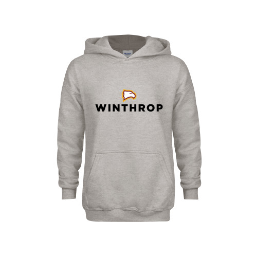  Youth Grey Fleece Hood - Athletic Wordmark Stacked