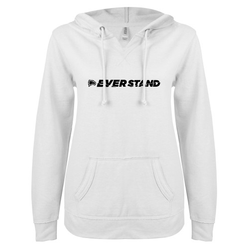  ENZA Womens White V Notch Raw Edge Fleece Hoodie - Ever Stand