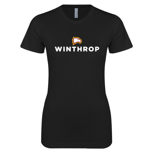  Next Level Womens Black Boyfriend Tee - Athletic Wordmark Stacked
