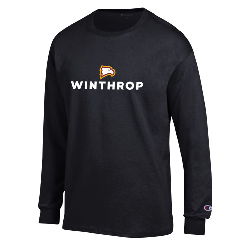  Champion Black Long Sleeve T Shirt - Athletic Wordmark Stacked