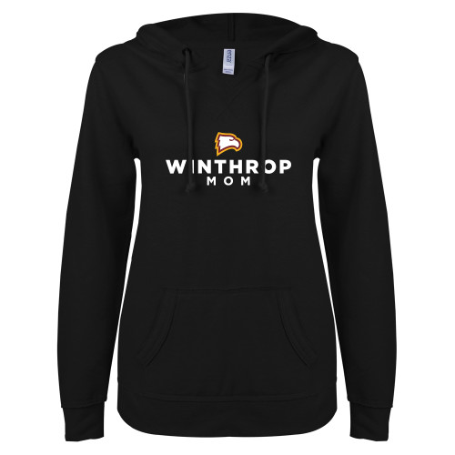  ENZA Womens Black V Notch Raw Edge Fleece Hoodie - WU Mom
