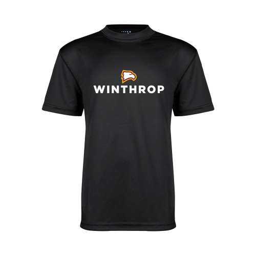 Youth Performance Black Tee - Athletic Wordmark Stacked