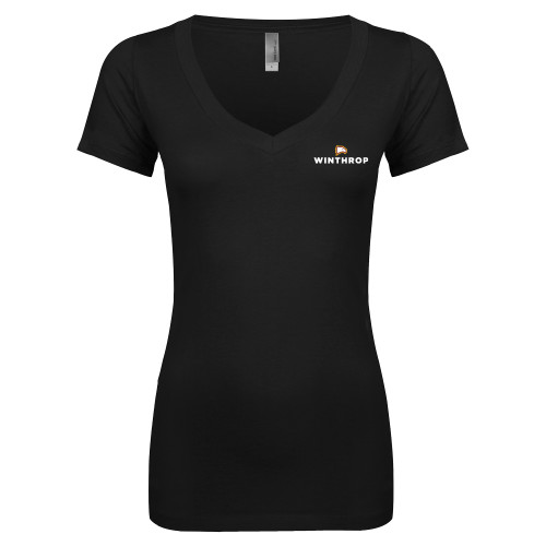  Next Level Womens Black Ideal V Tee - Athletic Wordmark Stacked