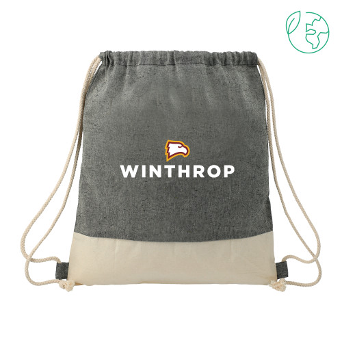  Split Recycled Cotton Natural/Black Drawstring Bag - Athletic Wordmark Stacked