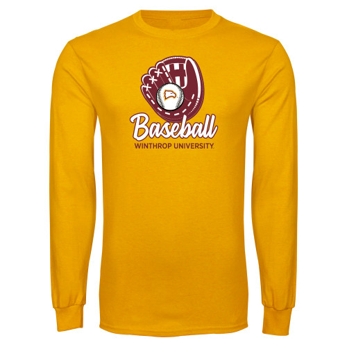  Gold Long Sleeve T Shirt - WU Baseball with Glove