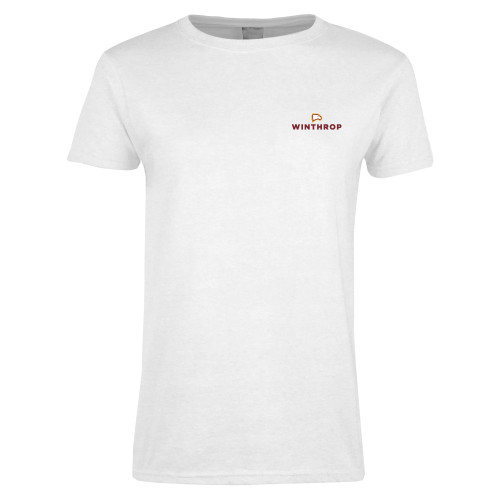  Womens White Short Sleeve Tee - Athletic Wordmark Stacked