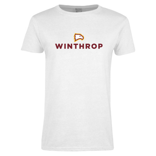  Womens White Short Sleeve Tee - Athletic Wordmark Stacked