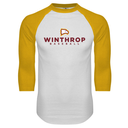  White/Gold Raglan Baseball T Shirt - WU Baseball