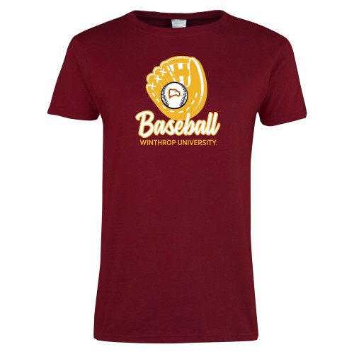  Next Level Womens Cardinal Short Sleeve Tee - WU Baseball with Glove