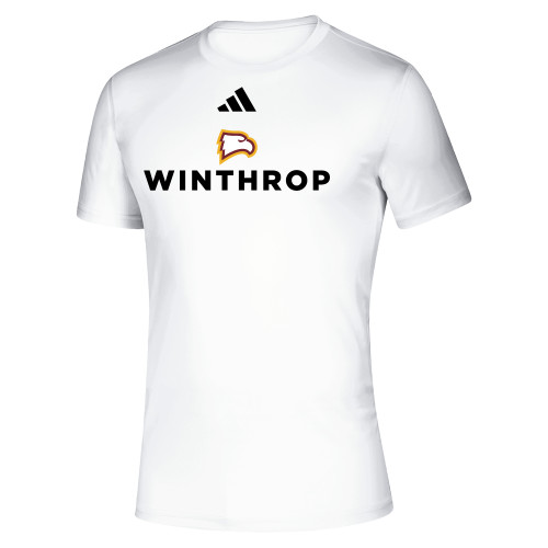  Adidas White Pregame Performance Tee - Adidas - Athletic Wordmark Stacked