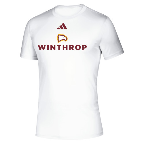  Adidas White Pregame Performance Tee - Adidas - Athletic Wordmark Stacked