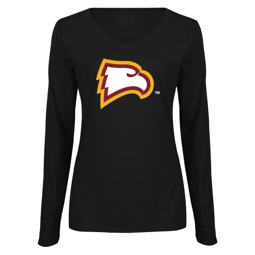  Womens Black Long Sleeve V Neck Tee  - Primary Mark