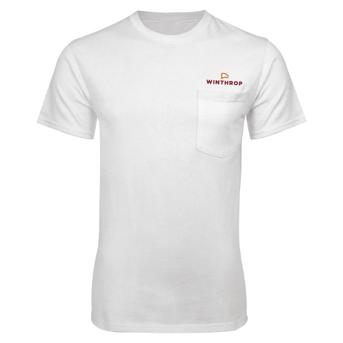  White T-Shirt w/Pocket - Athletic Wordmark Stacked