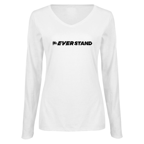  Womens White Long Sleeve V Neck Tee - Ever Stand