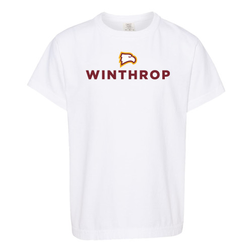  Comfort Colors Youth White T Shirt - Athletic Wordmark Stacked