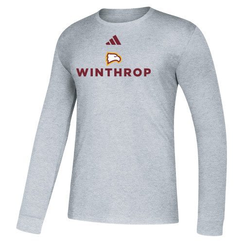  Adidas Medium Grey Heather Fresh Long Sleeve Tee - Adidas - Athletic Wordmark Stacked