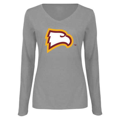  Womens Grey Long Sleeve V Neck Tee  - Primary Mark