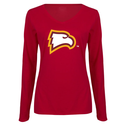  Womens Cardinal Long Sleeve V Neck Tee  - Primary Mark