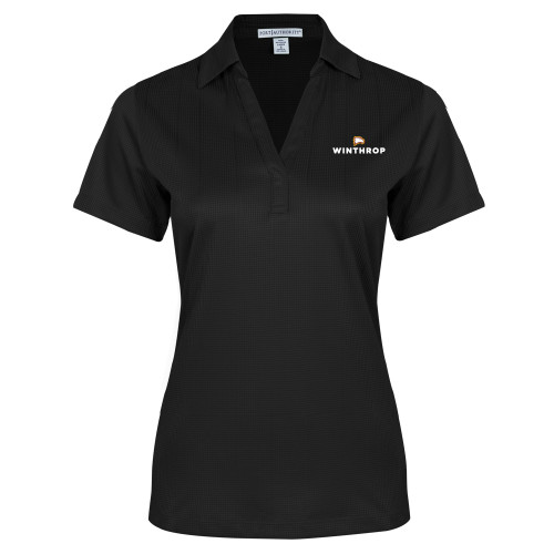  Womens Black Performance Fine Jacquard Polo - Athletic Wordmark Stacked