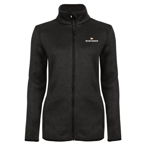  Womens Black Heather Fleece Jacket - Athletic Wordmark Stacked