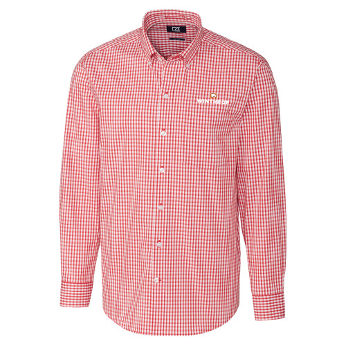  Cutter & Buck Cardinal Gingham Long Sleeve Button Down - Athletic Wordmark Stacked