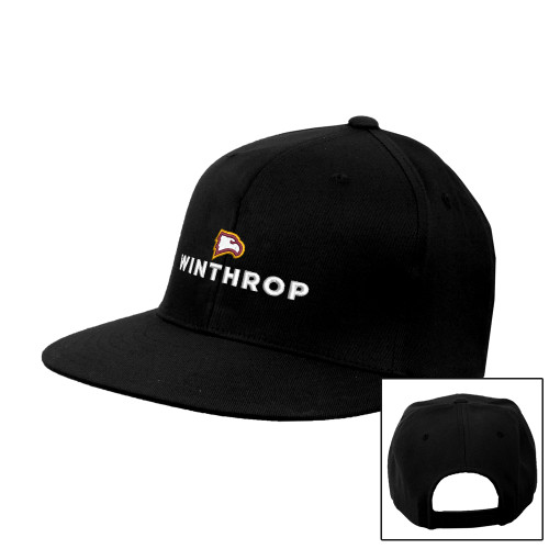  Black Flat Bill Snapback Hat - Athletic Wordmark Stacked