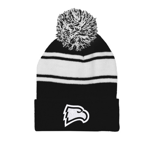  Black/White Two Tone Knit Pom Beanie w/Cuff - Primary Mark