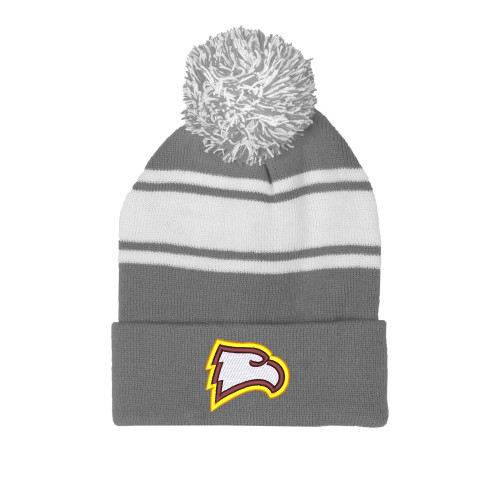  Grey/White Two Tone Knit Pom Beanie w/Cuff - Primary Mark