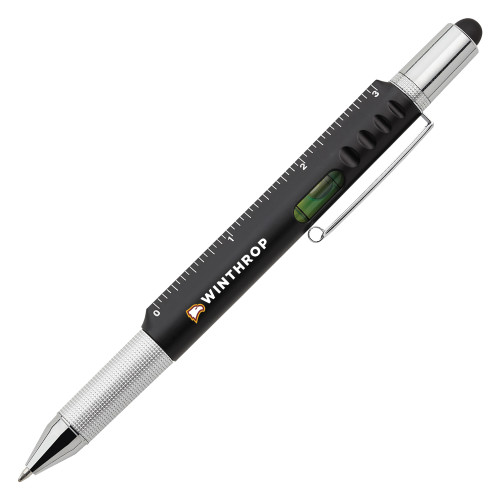  6 in 1 Black Ballpoint Pen - Athletic Wordmark Horizontal