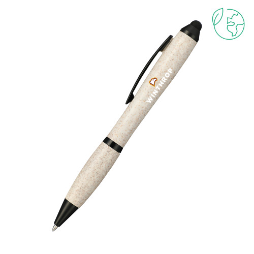  Nash Wheat Straw Ballpoint Beige Stylus Pen - Athletic Wordmark Stacked